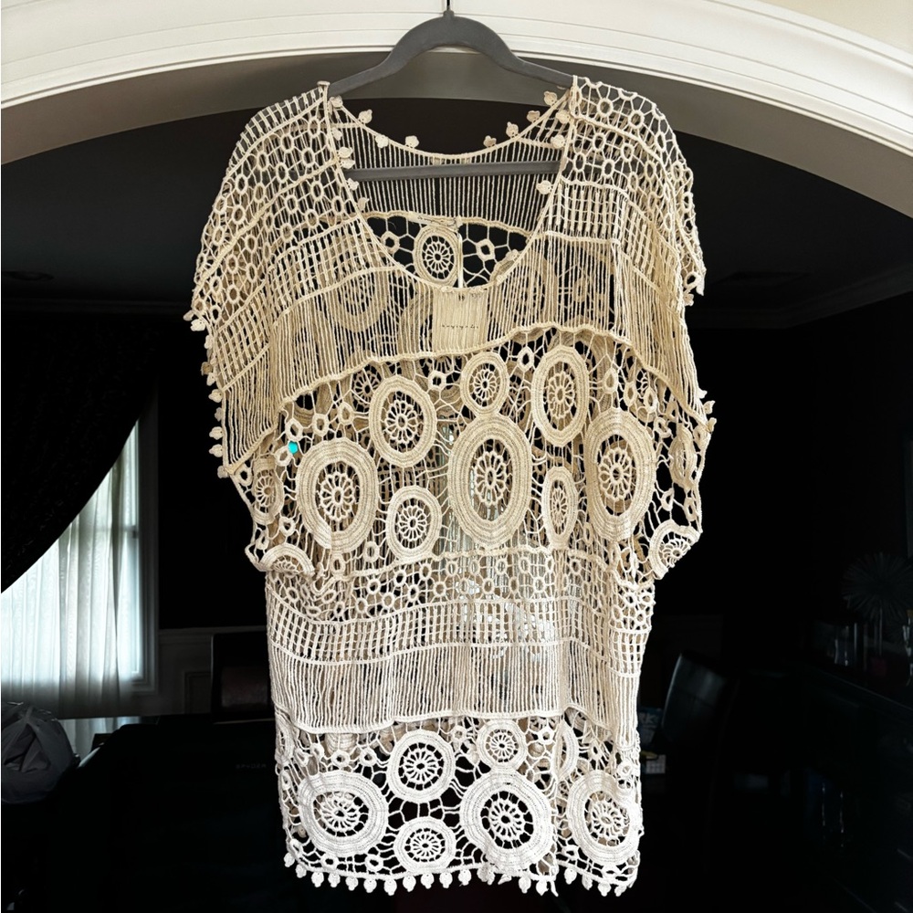 Do Everything in Love Beige Crochet Top